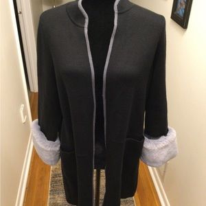 Alfani black Cardigan with faux Fur cuffs size M